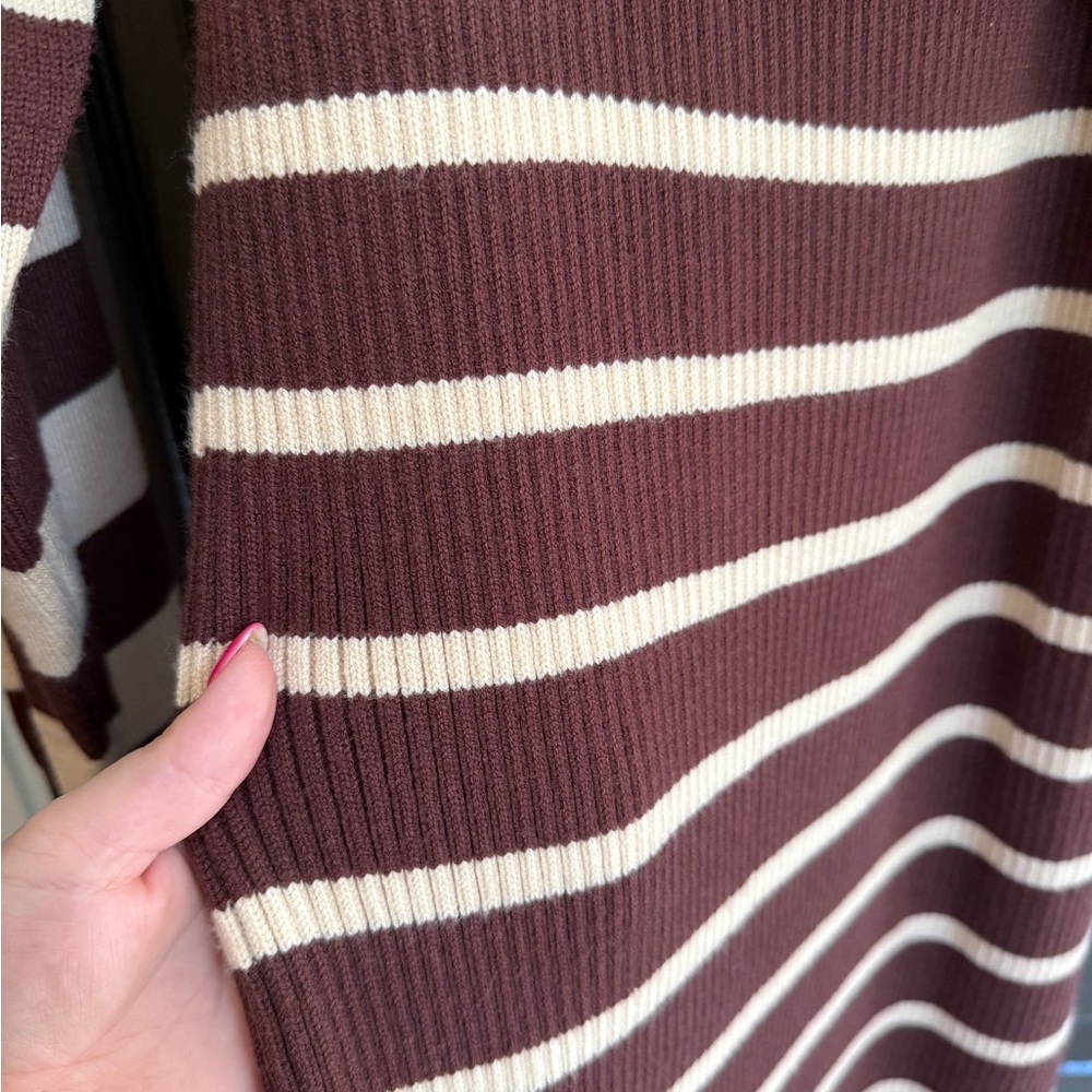 MABLE Brown and Cream Striped Pencil Skirt - Picture 4 of 9